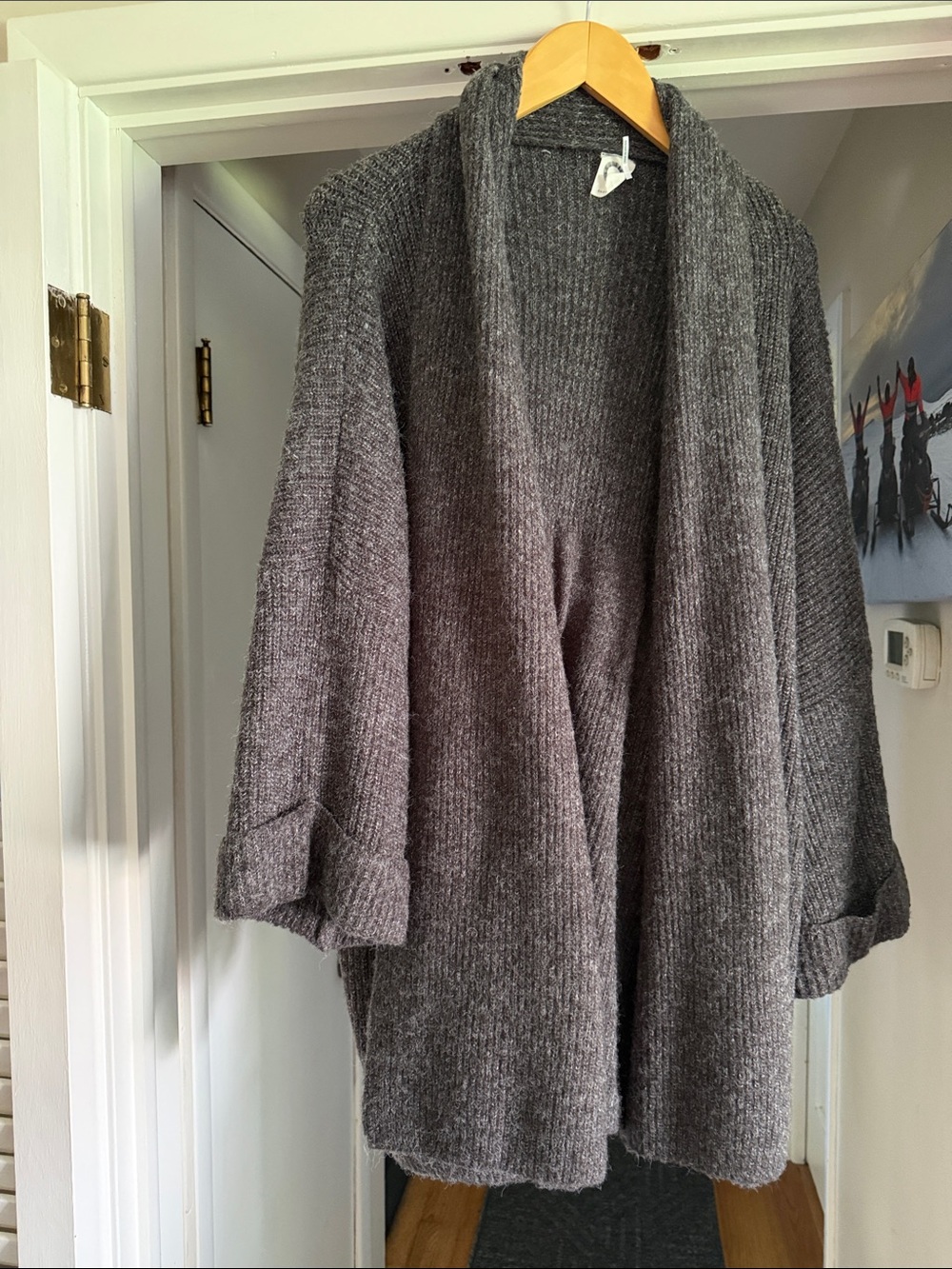 Women's Open-Front Charcoal Ribbed Cardigan Sweater